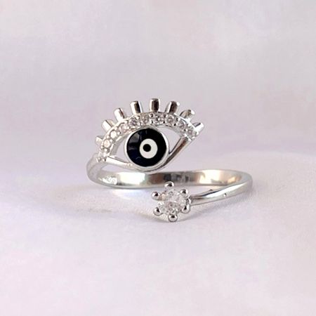 92.5 Sterling Silver Deep Blue Evil Eye Lash Ring